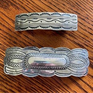 pair of vintage sterling silver hair barrettes with  spring clips, hold securely